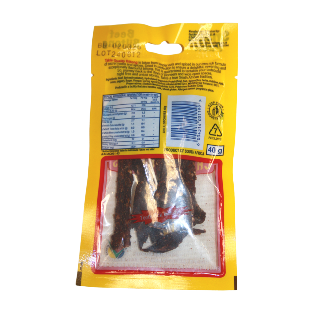 Takis Biltong Snack Pack - Chilli Stokkies - Beef - 20 x 40g - Bulk Pack