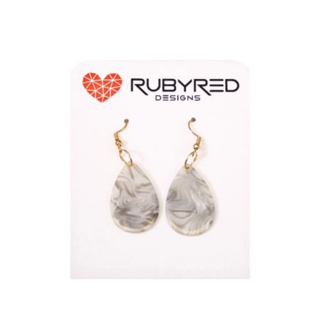 Ruby Red Designs Acrylic Teardrop Earrings, Gold French Hook - Stone Marble