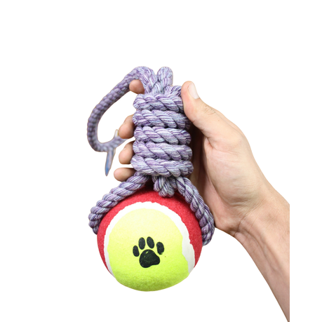 Nature Purple Big Hard Rubber Tennis Ball Knotted Dog Rope Toy