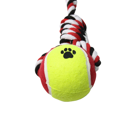 Nature One Red & Black Big Hard Rubber Tennis Ball Knotted Dog Rope Toy