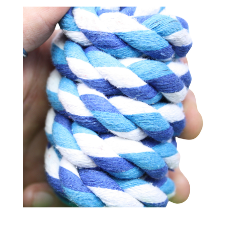 Nature One Blue & White Big Hard Rubber Tennis Ball Knotted Dog Rope Toy