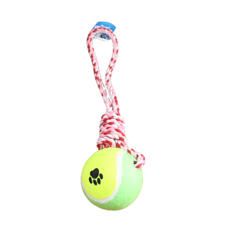 Nature Pink & White Big Hard Rubber Tennis Ball Knotted Dog Rope Toy