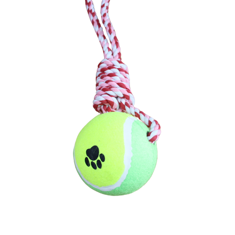 Nature Pink & White Big Hard Rubber Tennis Ball Knotted Dog Rope Toy