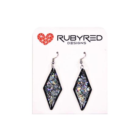 Ruby Red Designs Glitter Slim Diamond Earrings on French Hooks - Abalone Grey