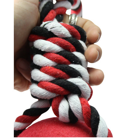 Nature One Red & Black Big Hard Rubber Tennis Ball Knotted Dog Rope Toy