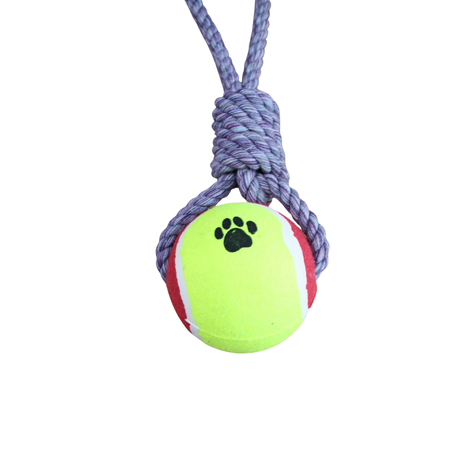 Nature Purple Big Hard Rubber Tennis Ball Knotted Dog Rope Toy