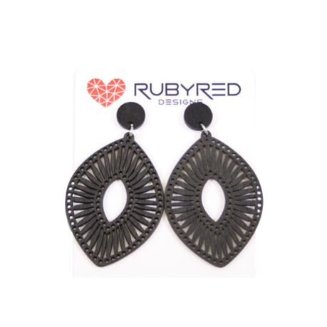 Ruby Red Designs Black Wooden Earrings-Leaf Design with Stainless Steel Earing Posts