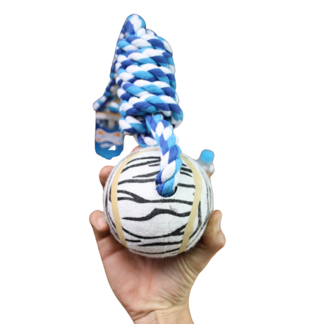 Nature Zebra Big Hard Rubber Tennis Ball Knotted Dog Rope Toy