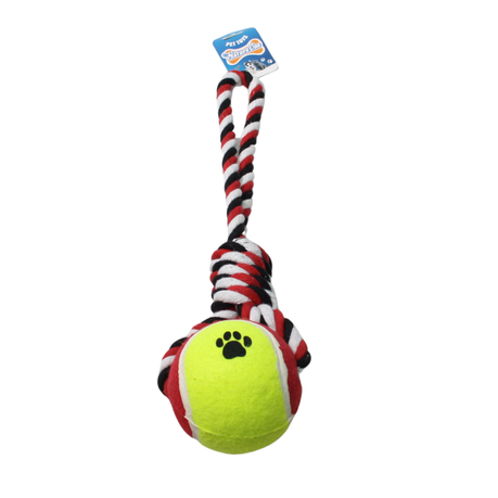 Nature One Red & Black Big Hard Rubber Tennis Ball Knotted Dog Rope Toy